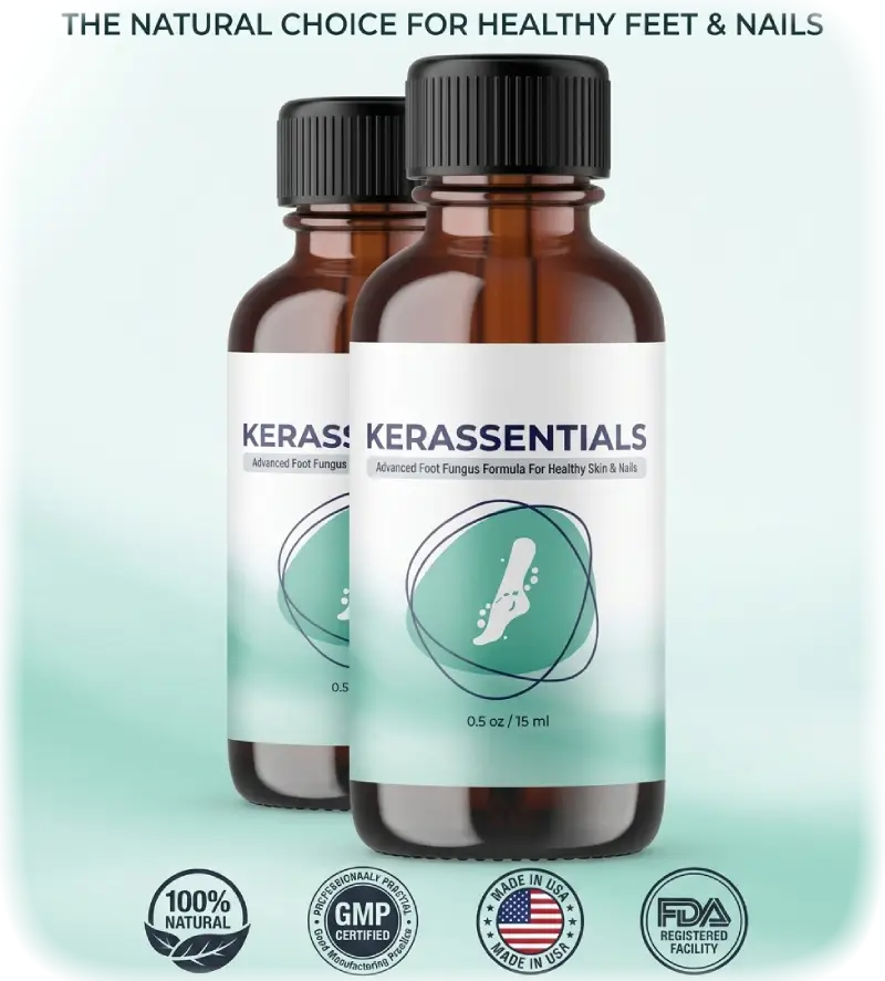 Kerassentials oil for toenail fungus and healthy feet.